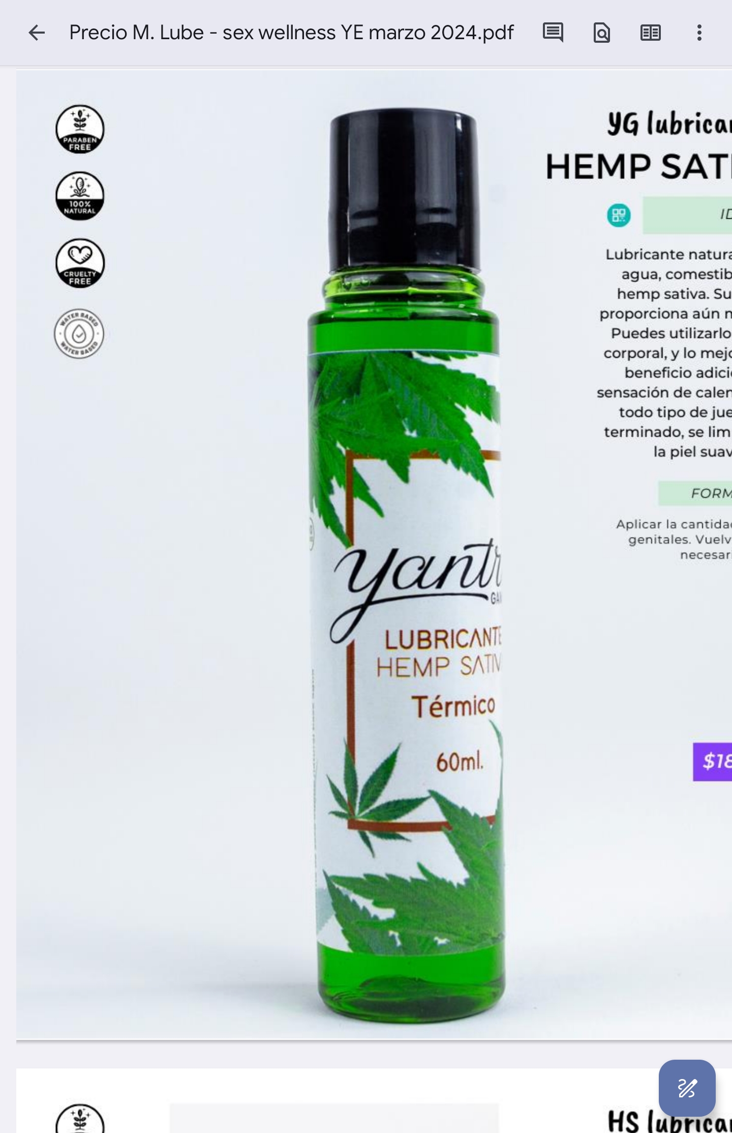 YG Lubricantebase agua Hemp Sátira Natural 60ml